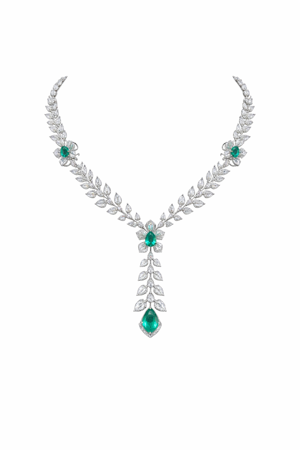 Emerald Drop Diamond Necklace Set