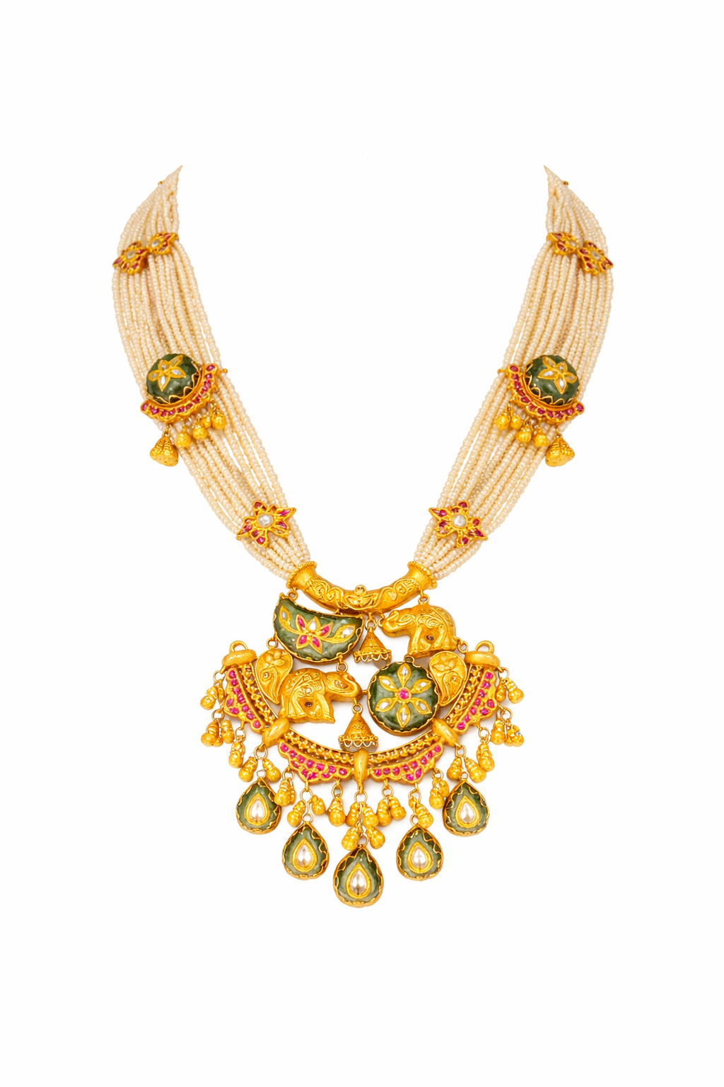 Royal Rajwada Gold Necklace Set – Elephant Motif Bridal Jewellery