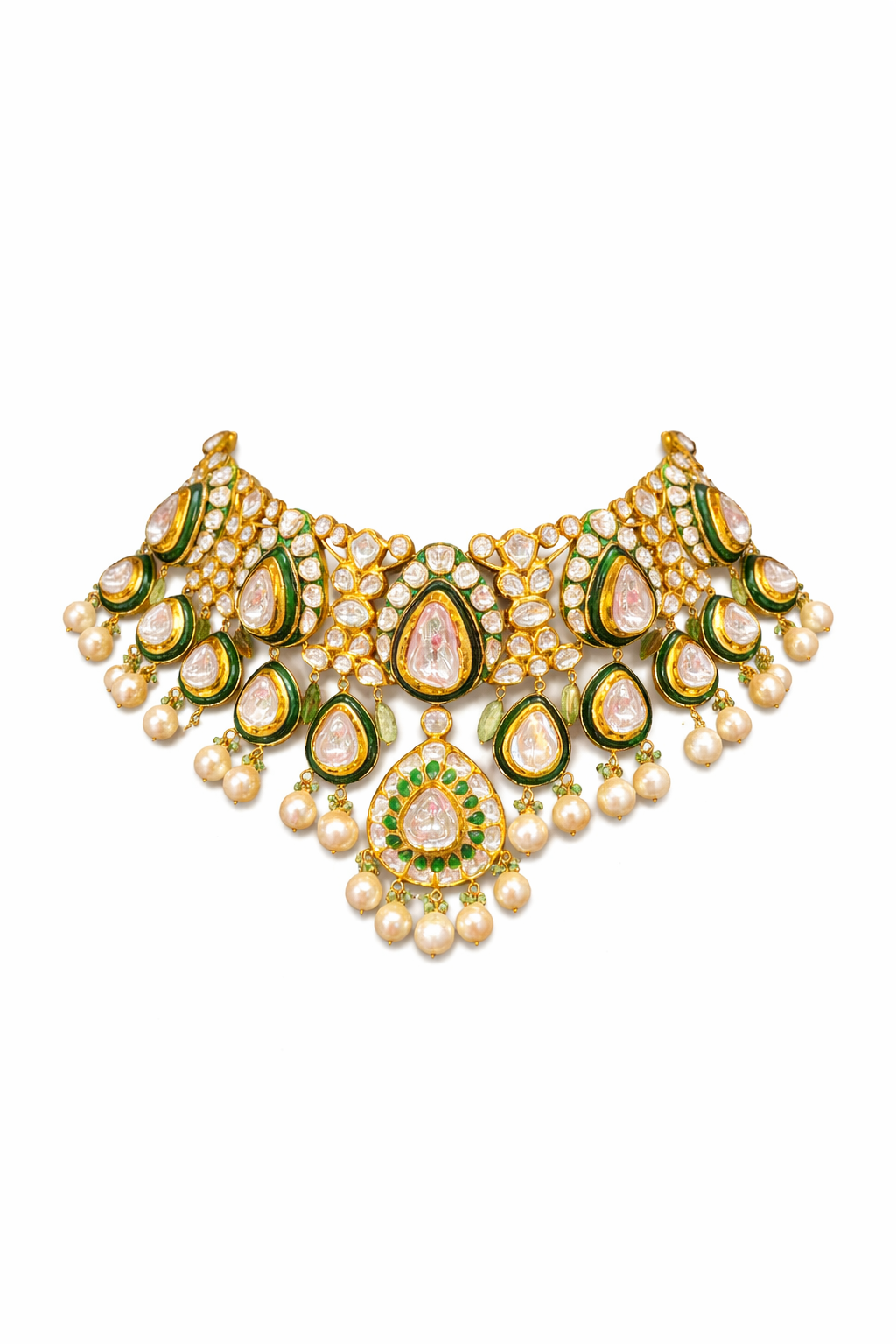 Emerald Polki Diamond Necklace Set