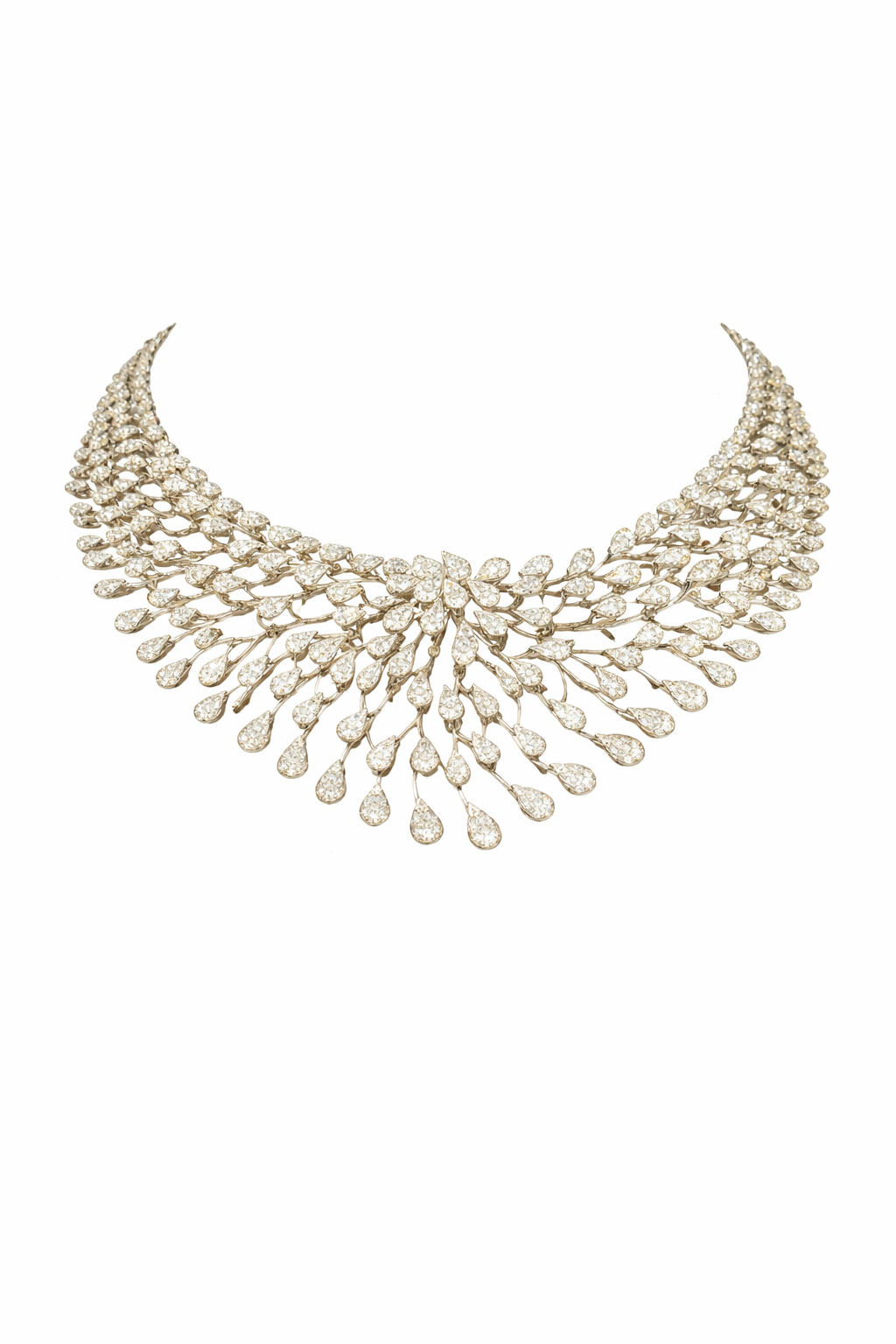 Floral Cascade Diamond Necklace Set with Statement Drop Design