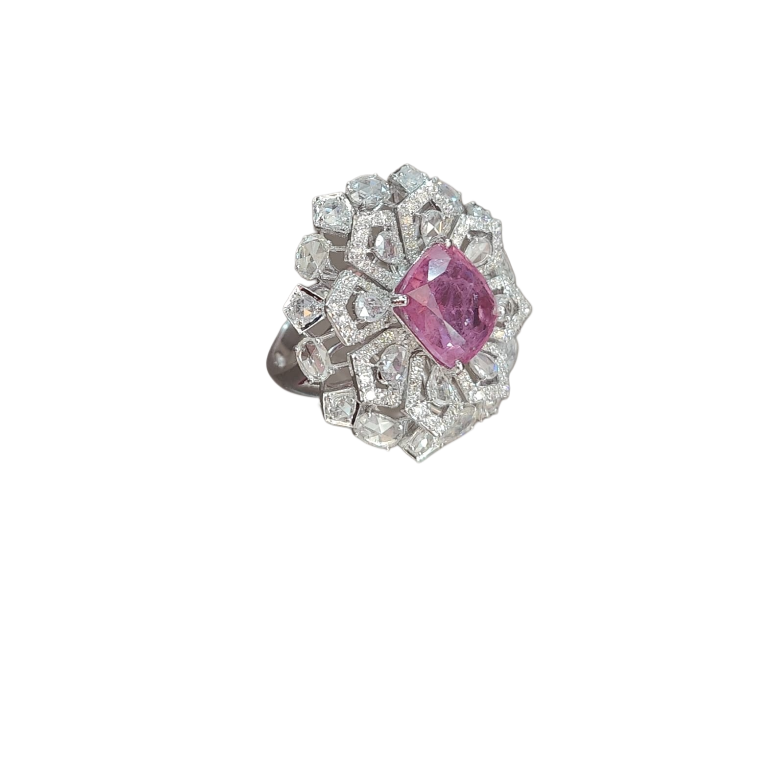 Royal Pink Sapphire & Diamond Floral Statement Ring