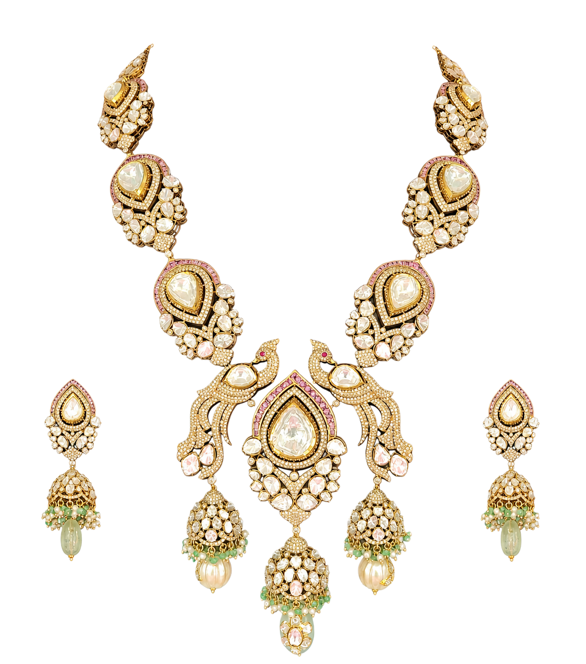 Rajwada Peacock Polki Heritage Necklace Set