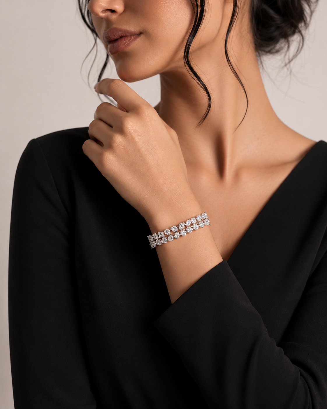 Floral Diamond Bracelet – Elegant Multi-Cut Luxury Bangle