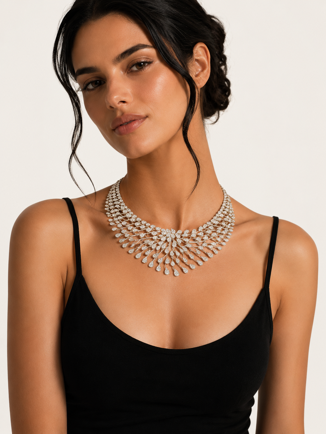 Floral Cascade Diamond Necklace Set with Statement Drop Design