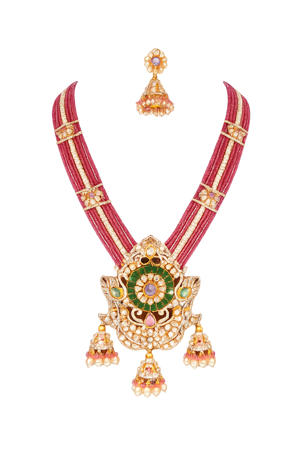 Royal Polki Heritage Necklace Set – Kundan & Ruby Beaded Bridal Statement
