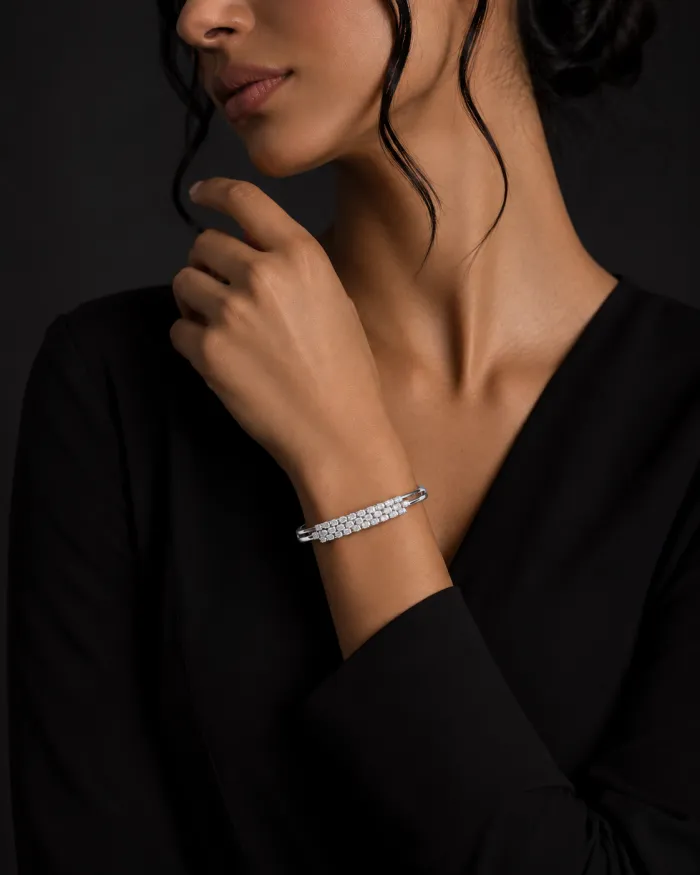 Royal Radiance Diamond Tennis Bangle – Elegant white finish – worn