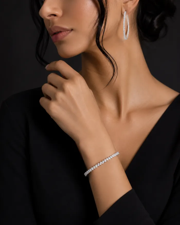 Eternal Sparkle Diamond Twin Bangles – Oval Shape Single-Stone Design – worn