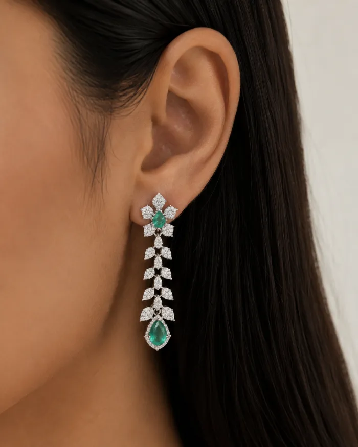 Emerald Diamond Drop Earring – worn