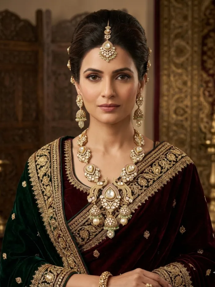 Rajwada Peacock Polki Heritage Necklace Set – worn