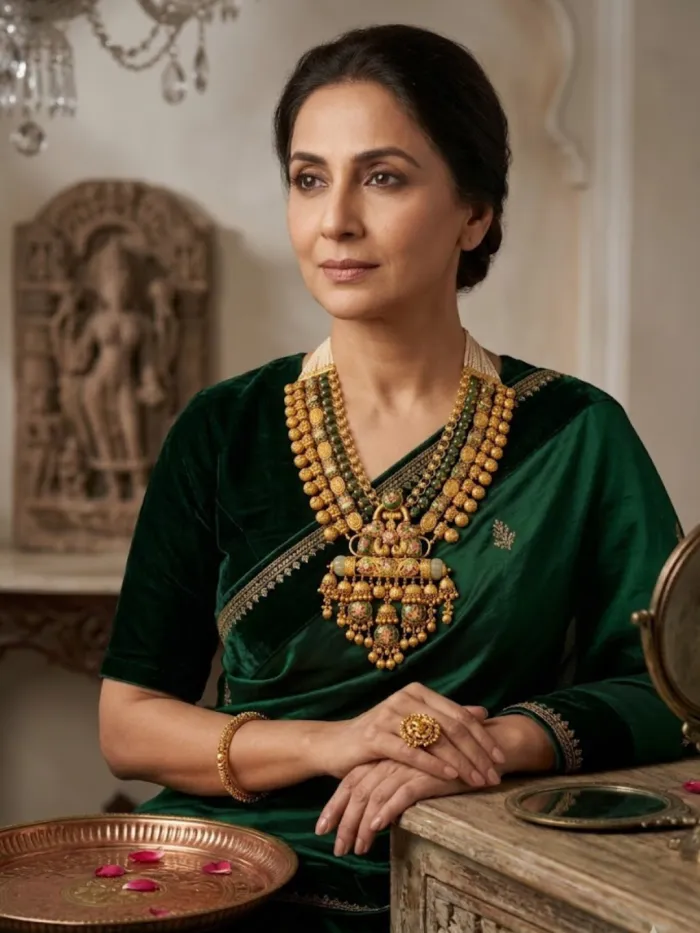 Maharani Rajwada Heritage Gold Necklace Set – Temple-Inspired Royal Bridal Jewellery – worn