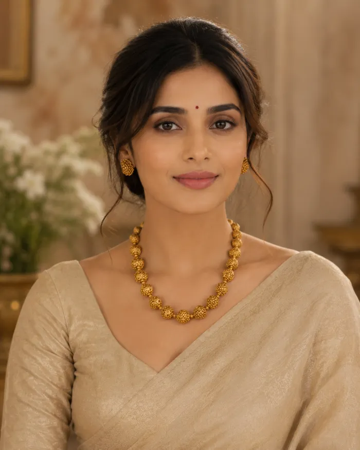 Classic Rajwada Gold Beaded Necklace – Traditional Heritage Jewellery – worn