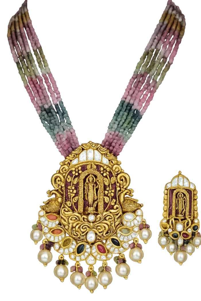 Temple Design Antique Gold Necklace Set