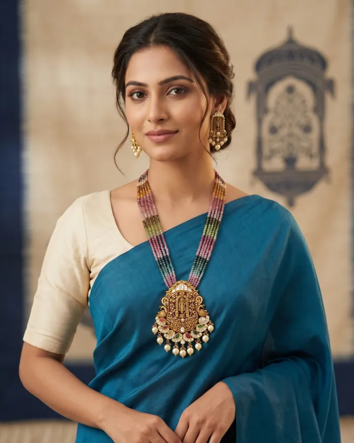 Temple Design Antique Gold Necklace Set – worn