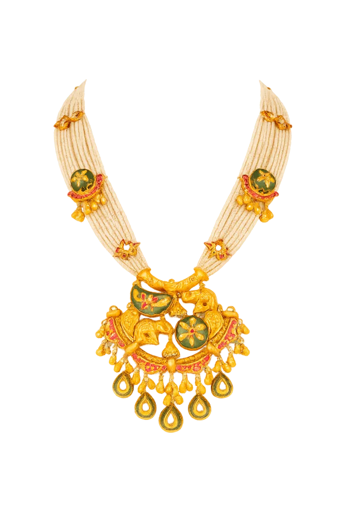 Royal Rajwada Gold Necklace Set – Elephant Motif Bridal Jewellery