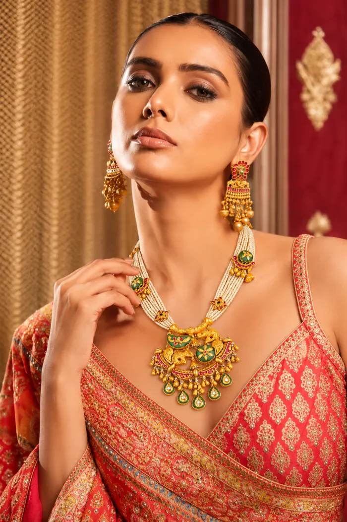 Royal Rajwada Gold Necklace Set – Elephant Motif Bridal Jewellery – worn